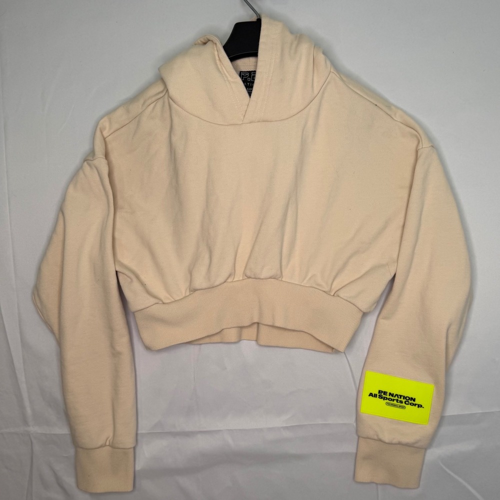 P.E Nation Cropped Womens S Hoodie Pullover Beige‎ Cream Neutral Athleisure Gym